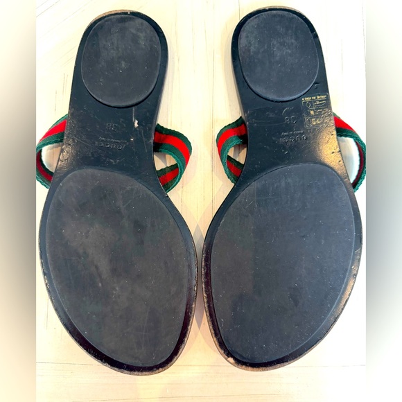 Authentic GUCCI Guccissima Web Thong Sandals Size 38/7.5 in Green Red Black - Picture 8 of 12
